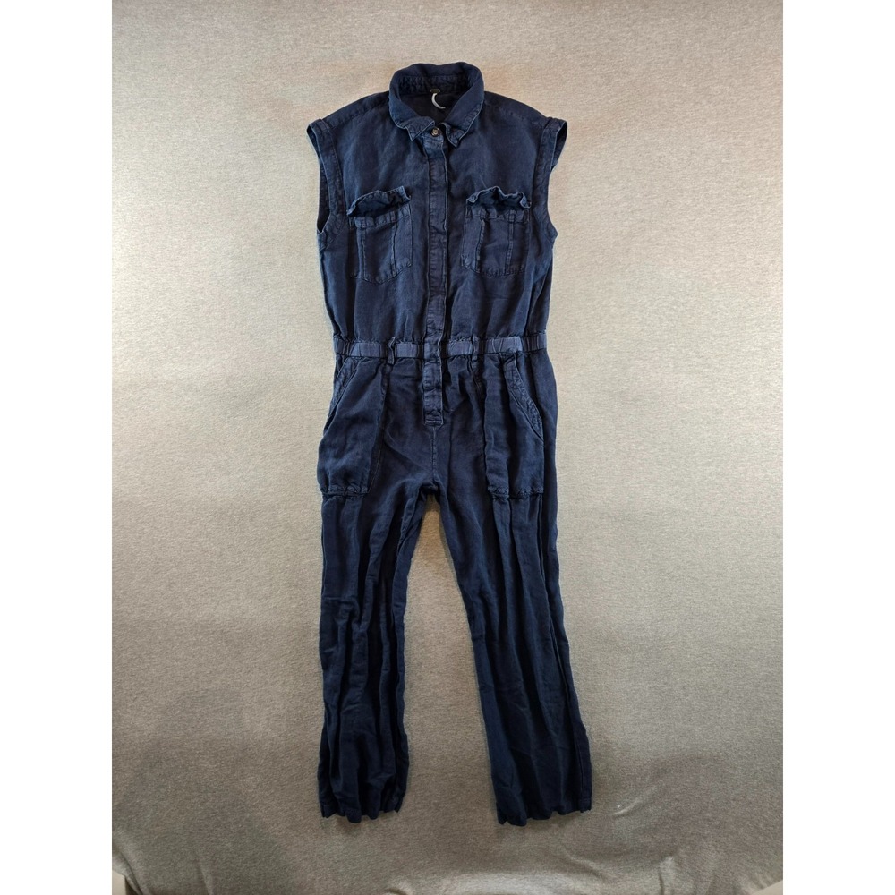 Young Fabulous & Broke Jumpsuit Small‎ Navy Blue Linen Rayon Blend Sleeveless